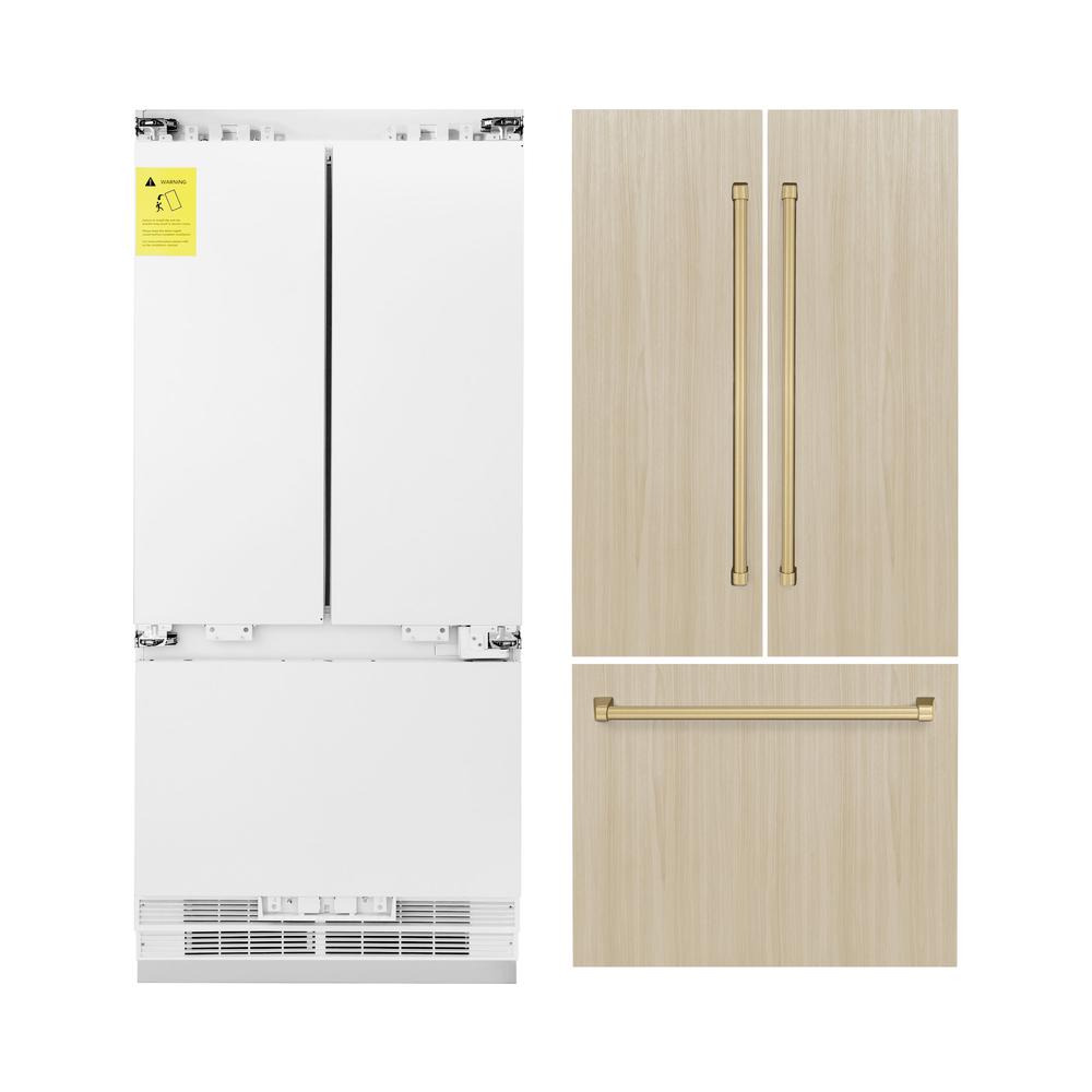 ZLINE Autograph Edition 36 in. 19.6 cu. ft. Panel Ready French Door Built-In Bottom Freezer Refrigerator with Water Dispenser and Ice Maker with Champagne Bronze Accents (RBIVZ-36-CB) - (RBIVZ36CB) -