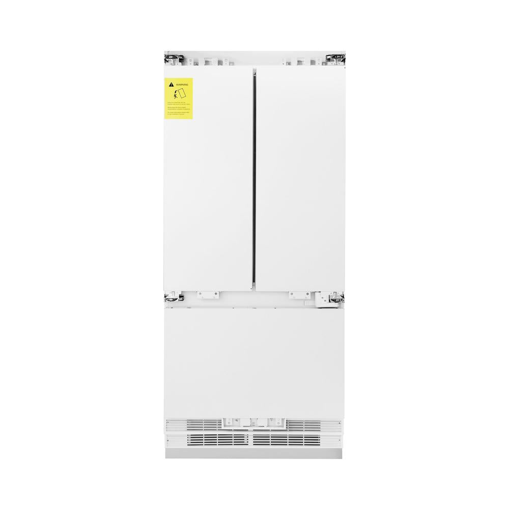 ZLINE Autograph Edition 36 in. 19.6 cu. ft. Panel Ready French Door Built-In Bottom Freezer Refrigerator with Water Dispenser and Ice Maker with Champagne Bronze Accents (RBIVZ-36-CB) - (RBIVZ36CB) -