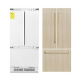 ZLINE Autograph Edition 36 in. 19.6 cu. ft. Panel Ready French Door Built-In Bottom Freezer Refrigerator with Water Dispenser and Ice Maker with Polished Gold Accents (RBIVZ-36-G) - (RBIVZ36G) -