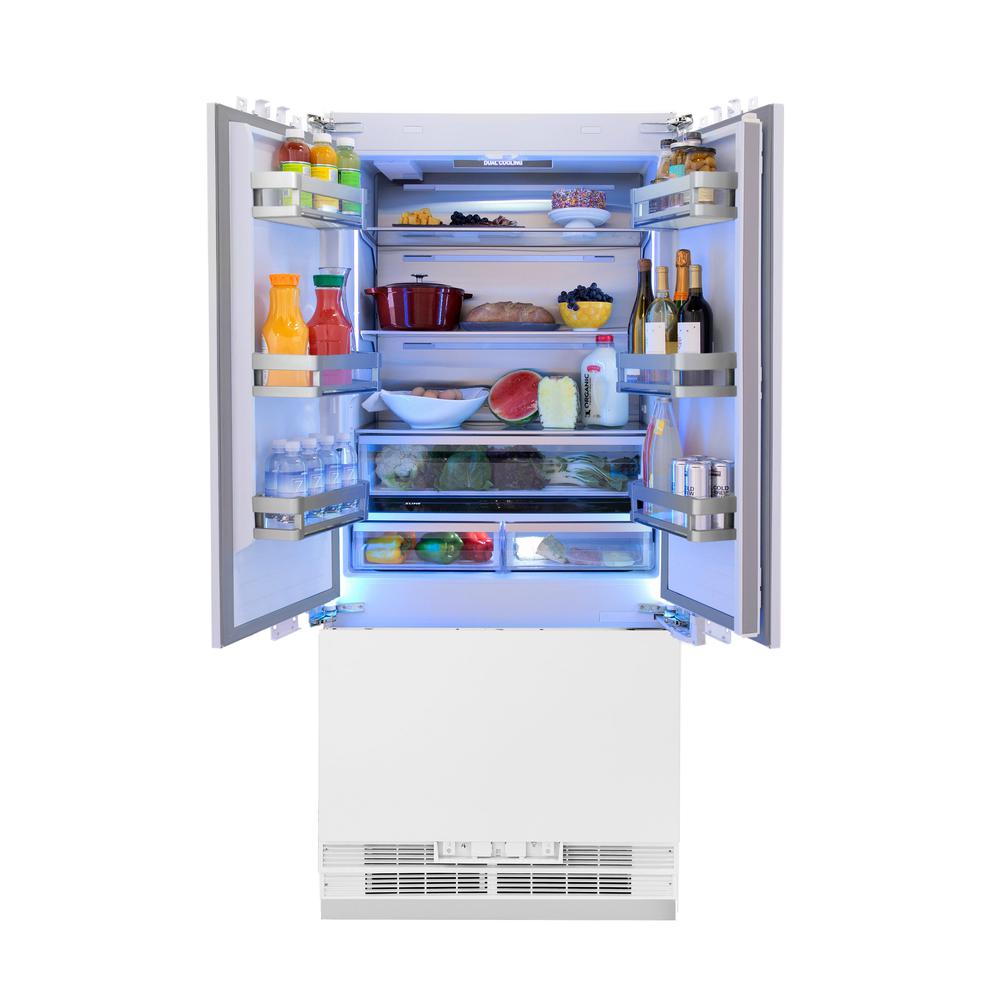 ZLINE Autograph Edition 36 in. 19.6 cu. ft. Panel Ready French Door Built-In Bottom Freezer Refrigerator with Water Dispenser and Ice Maker with Matte Black Accents (RBIVZ-36-MB) - (RBIVZ36MB) -
