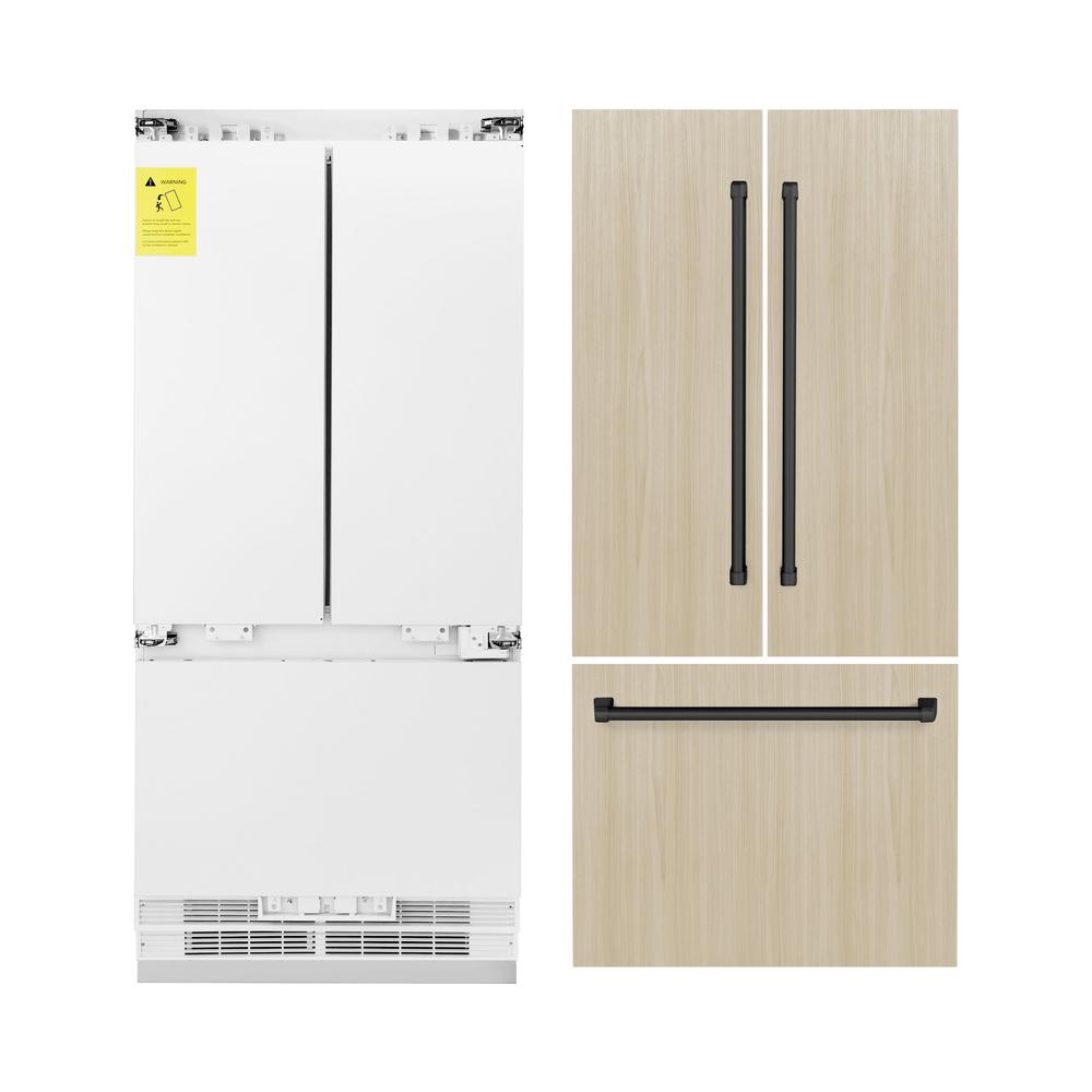 ZLINE Autograph Edition 36 in. 19.6 cu. ft. Panel Ready French Door Built-In Bottom Freezer Refrigerator with Water Dispenser and Ice Maker with Matte Black Accents (RBIVZ-36-MB) - (RBIVZ36MB) -