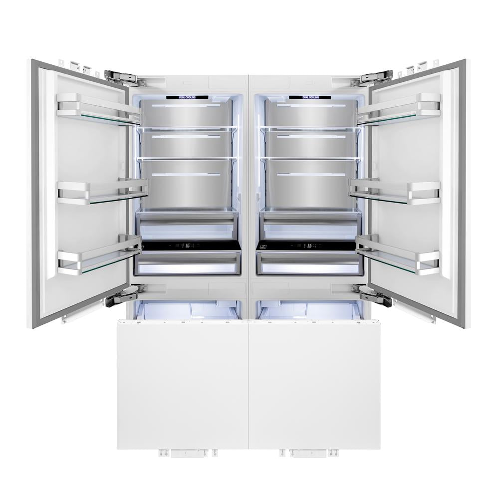 ZLINE Autograph Edition 60 in. 32.2 cu. ft. Panel Ready French Door Built-In Bottom Freezer Refrigerator with Water Dispenser and Ice Maker with Champagne Bronze Accents (RBIVZ-60-CB) - (RBIVZ60CB) -