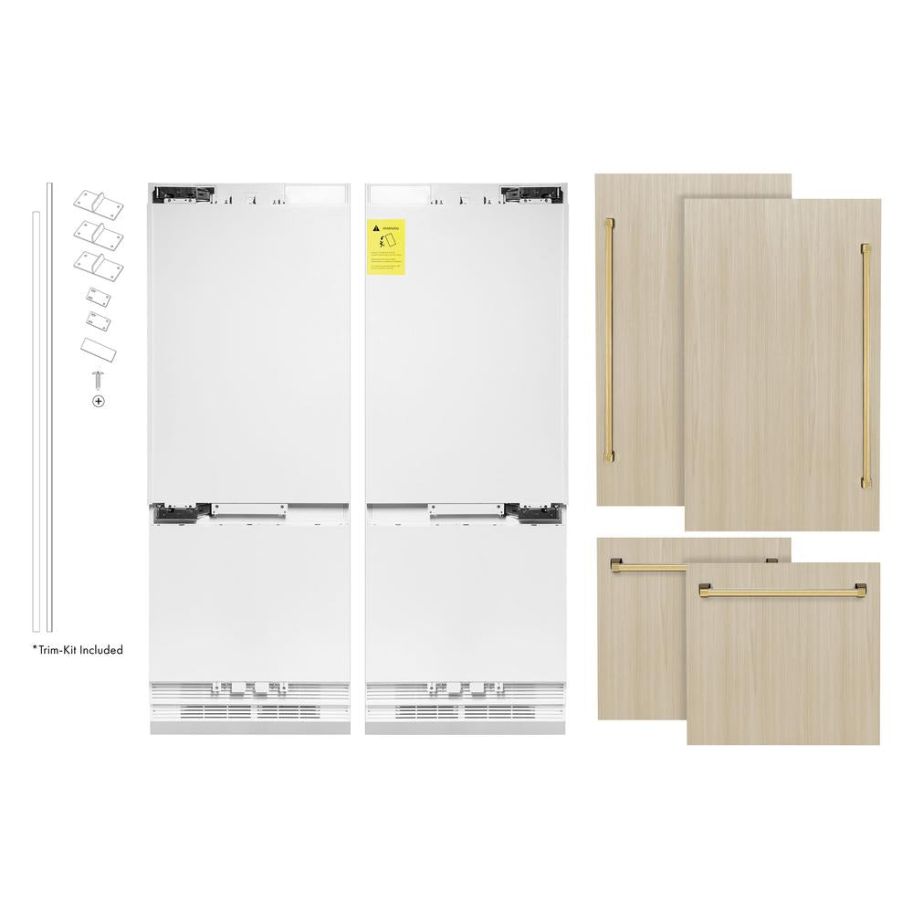 ZLINE Autograph Edition 60 in. 32.2 cu. ft. Panel Ready French Door Built-In Bottom Freezer Refrigerator with Water Dispenser and Ice Maker with Polished Gold Accents (RBIVZ-60-G) - (RBIVZ60G) -