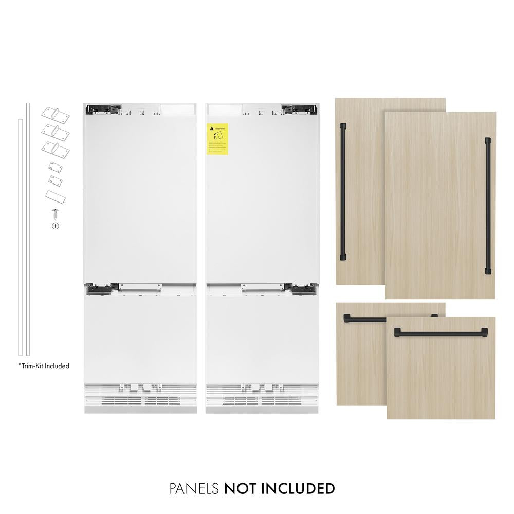 ZLINE Autograph Edition 60 in. 32.2 cu. ft. Panel Ready French Door Built-In Bottom Freezer Refrigerator with Water Dispenser and Ice Maker with Matte Black Accents (RBIVZ-60-MB) - (RBIVZ60MB) -