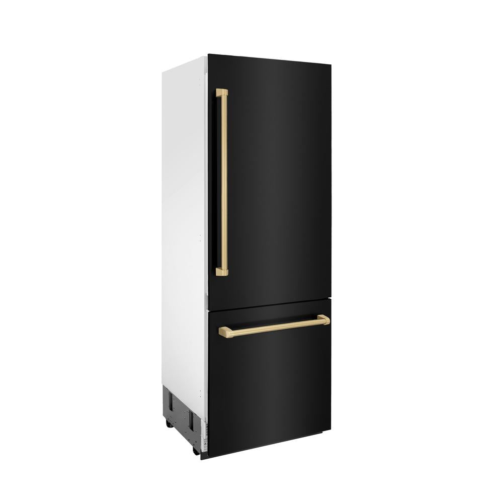 30”Autograph Edition 16.1 cu. ft. Built-in 2-Door Bottom Freezer Refrigerator with Internal Water and Ice Dispenser in Black Stainless Steel with Champagne Bronze Accents - (RBIVZBS30CB) -