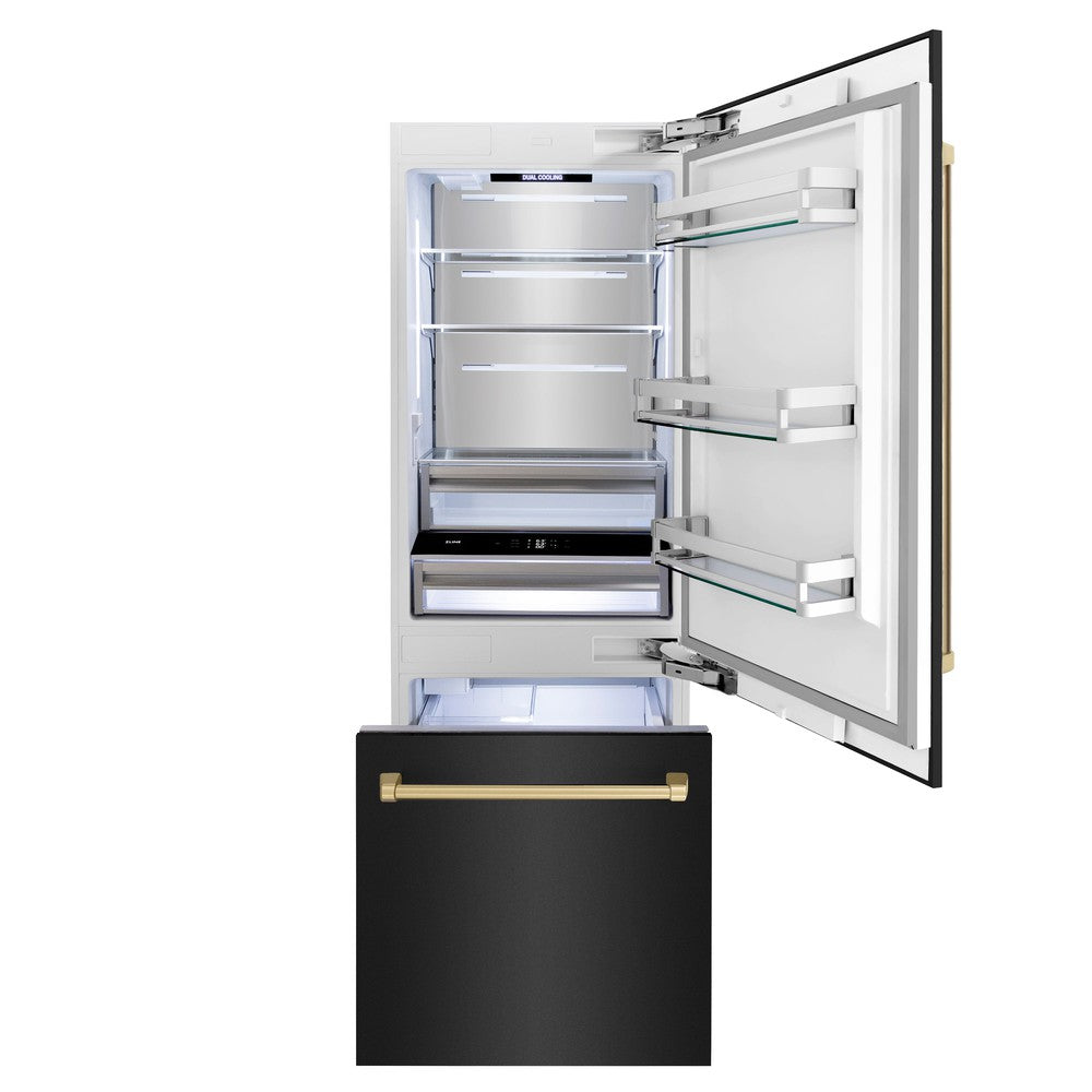 30”Autograph Edition 16.1 cu. ft. Built-in 2-Door Bottom Freezer Refrigerator with Internal Water and Ice Dispenser in Black Stainless Steel with Champagne Bronze Accents - (RBIVZBS30CB) -
