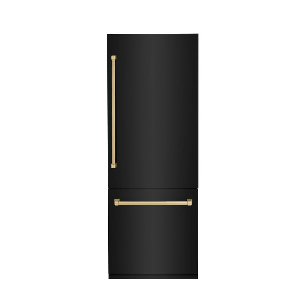 30”Autograph Edition 16.1 cu. ft. Built-in 2-Door Bottom Freezer Refrigerator with Internal Water and Ice Dispenser in Black Stainless Steel with Champagne Bronze Accents - (RBIVZBS30CB) -