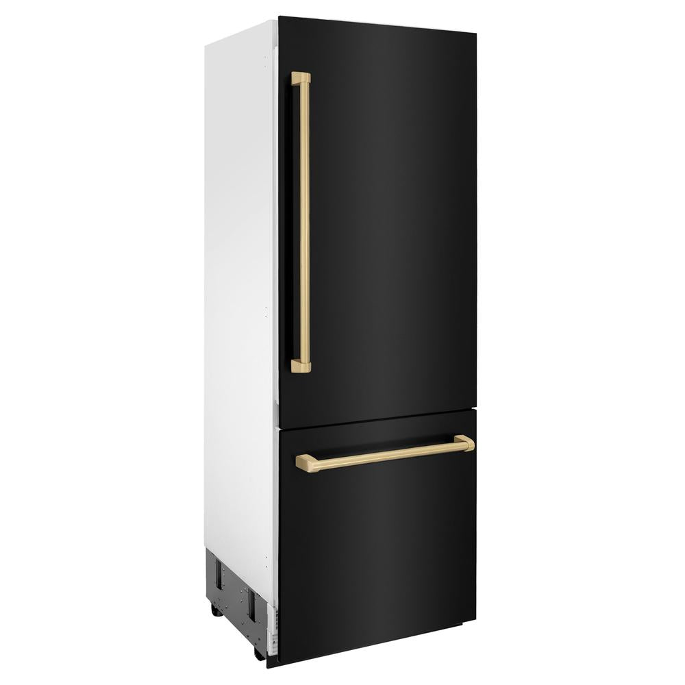 30”Autograph Edition 16.1 cu. ft. Built-in 2-Door Bottom Freezer Refrigerator with Internal Water and Ice Dispenser in Black Stainless Steel with Champagne Bronze Accents - (RBIVZBS30CB) -