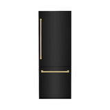 30”Autograph Edition 16.1 cu. ft. Built-in 2-Door Bottom Freezer Refrigerator with Internal Water and Ice Dispenser in Black Stainless Steel with Polished Gold Accents - (RBIVZBS30G) -