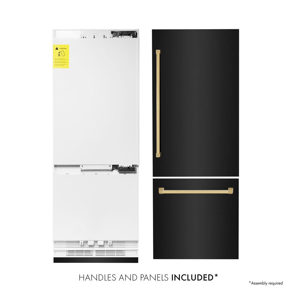 30”Autograph Edition 16.1 cu. ft. Built-in 2-Door Bottom Freezer Refrigerator with Internal Water and Ice Dispenser in Black Stainless Steel with Polished Gold Accents - (RBIVZBS30G) -