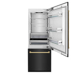 30”Autograph Edition 16.1 cu. ft. Built-in 2-Door Bottom Freezer Refrigerator with Internal Water and Ice Dispenser in Black Stainless Steel with Polished Gold Accents - (RBIVZBS30G) -