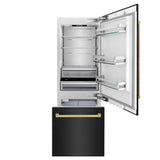 30”Autograph Edition 16.1 cu. ft. Built-in 2-Door Bottom Freezer Refrigerator with Internal Water and Ice Dispenser in Black Stainless Steel with Polished Gold Accents - (RBIVZBS30G) -