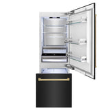 30”Autograph Edition 16.1 cu. ft. Built-in 2-Door Bottom Freezer Refrigerator with Internal Water and Ice Dispenser in Black Stainless Steel with Polished Gold Accents - (RBIVZBS30G) -