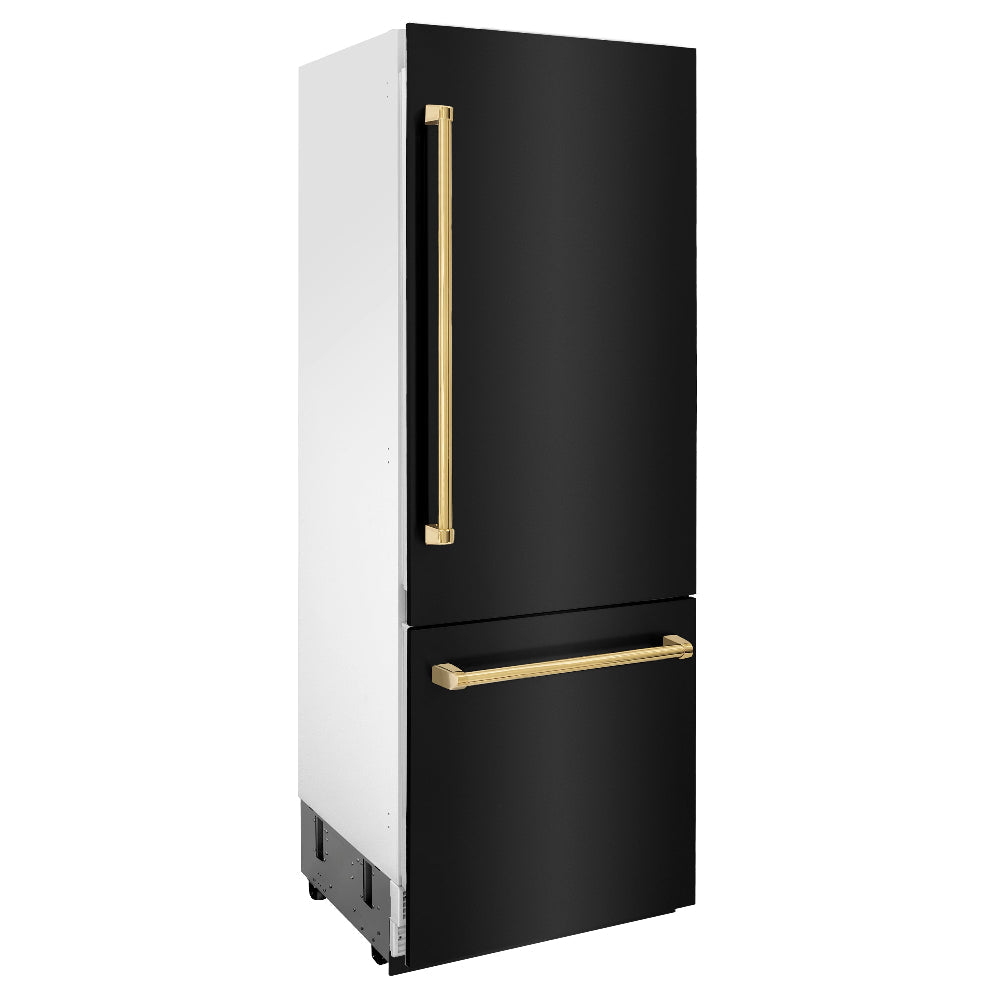 30”Autograph Edition 16.1 cu. ft. Built-in 2-Door Bottom Freezer Refrigerator with Internal Water and Ice Dispenser in Black Stainless Steel with Polished Gold Accents - (RBIVZBS30G) -