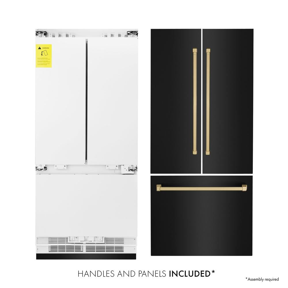 36”Autograph Edition 19.6 cu. ft. Built-in 3-Door French Door Refrigerator with Internal Water and Ice Dispenser in Black Stainless Steel with Champagne Bronze Accents - (RBIVZBS36CB) -