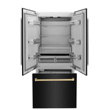 36”Autograph Edition 19.6 cu. ft. Built-in 3-Door French Door Refrigerator with Internal Water and Ice Dispenser in Black Stainless Steel with Champagne Bronze Accents - (RBIVZBS36CB) -