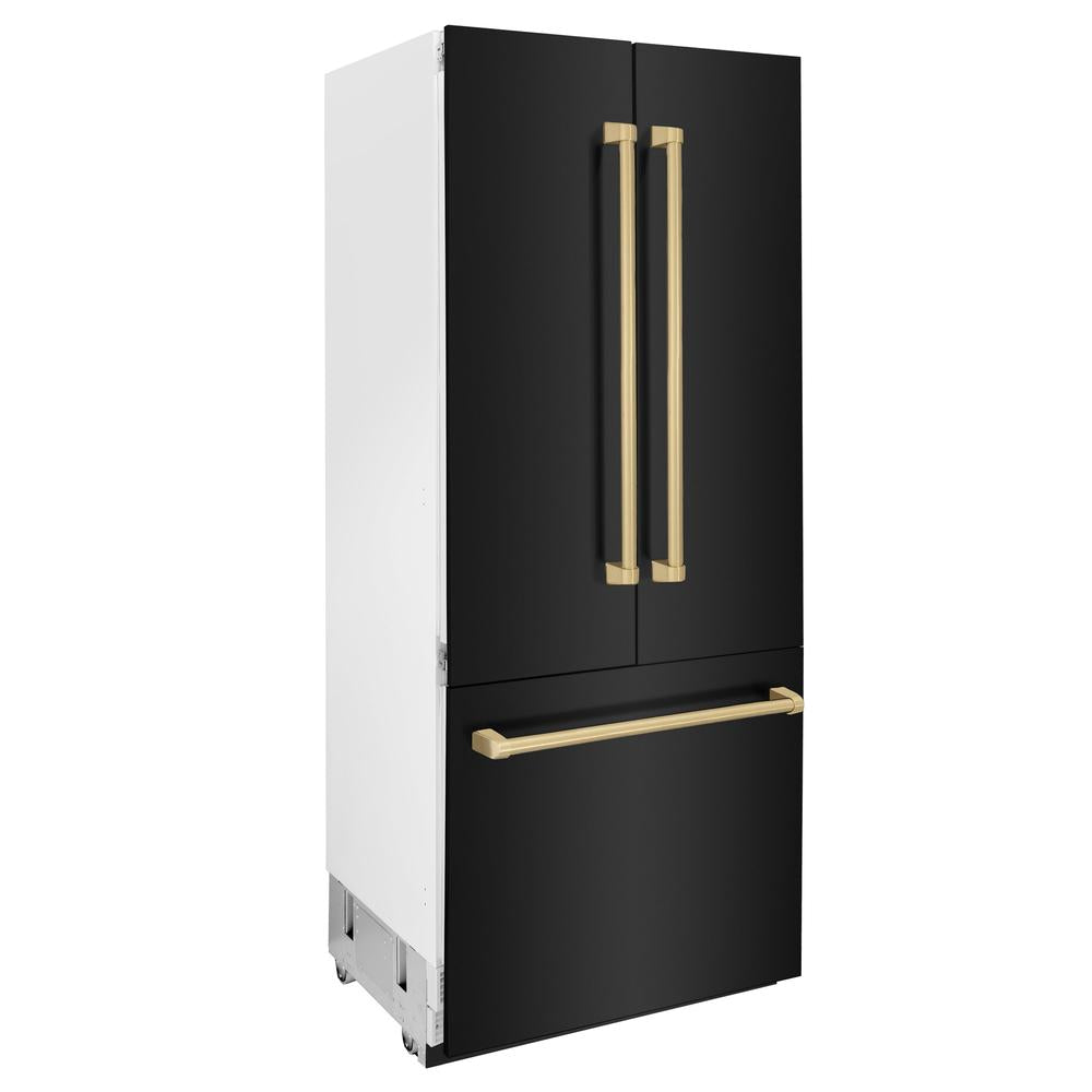 36”Autograph Edition 19.6 cu. ft. Built-in 3-Door French Door Refrigerator with Internal Water and Ice Dispenser in Black Stainless Steel with Champagne Bronze Accents - (RBIVZBS36CB) -