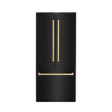 36”Autograph Edition 19.6 cu. ft. Built-in 3-DoorFrench Door Refrigerator with Internal Water and Ice Dispenser in Black Stainless Steel with Polished Gold Accents - (RBIVZBS36G) -
