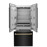 36”Autograph Edition 19.6 cu. ft. Built-in 3-DoorFrench Door Refrigerator with Internal Water and Ice Dispenser in Black Stainless Steel with Polished Gold Accents - (RBIVZBS36G) -