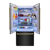 36”Autograph Edition 19.6 cu. ft. Built-in 3-DoorFrench Door Refrigerator with Internal Water and Ice Dispenser in Black Stainless Steel with Polished Gold Accents - (RBIVZBS36G) -