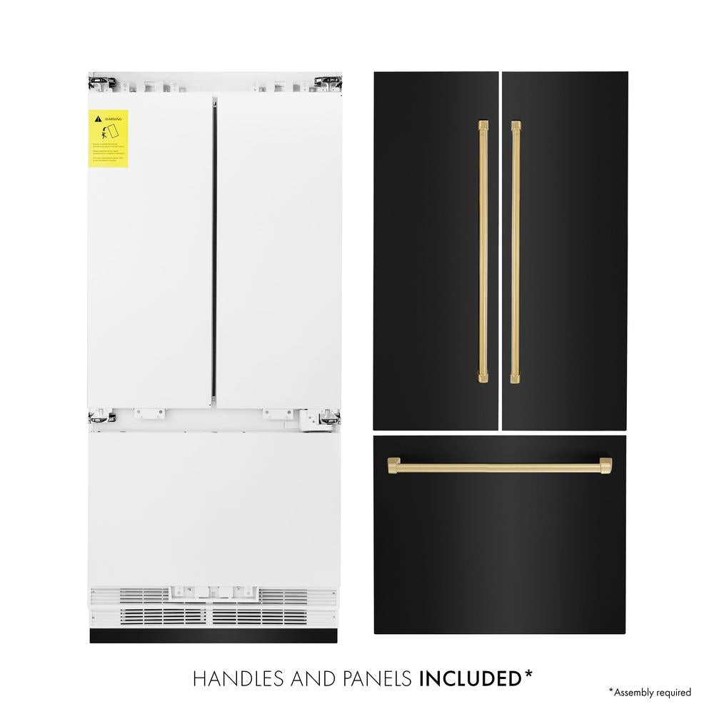 36”Autograph Edition 19.6 cu. ft. Built-in 3-DoorFrench Door Refrigerator with Internal Water and Ice Dispenser in Black Stainless Steel with Polished Gold Accents - (RBIVZBS36G) -