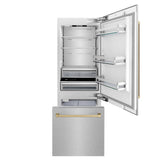 30”Autograph Edition 16.1 cu. ft. Built-in 2-Door Bottom Freezer Refrigerator with Internal Water and Ice Dispenser in Fingerprint Resistant Stainless Steel with Champagne Bronze Accents - (RBIVZSN30CB) -
