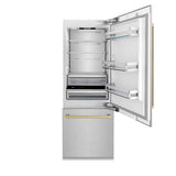 30”Autograph Edition 16.1 cu. ft. Built-in 2-Door Bottom Freezer Refrigerator with Internal Water and Ice Dispenser in Fingerprint Resistant Stainless Steel with Champagne Bronze Accents - (RBIVZSN30CB) -