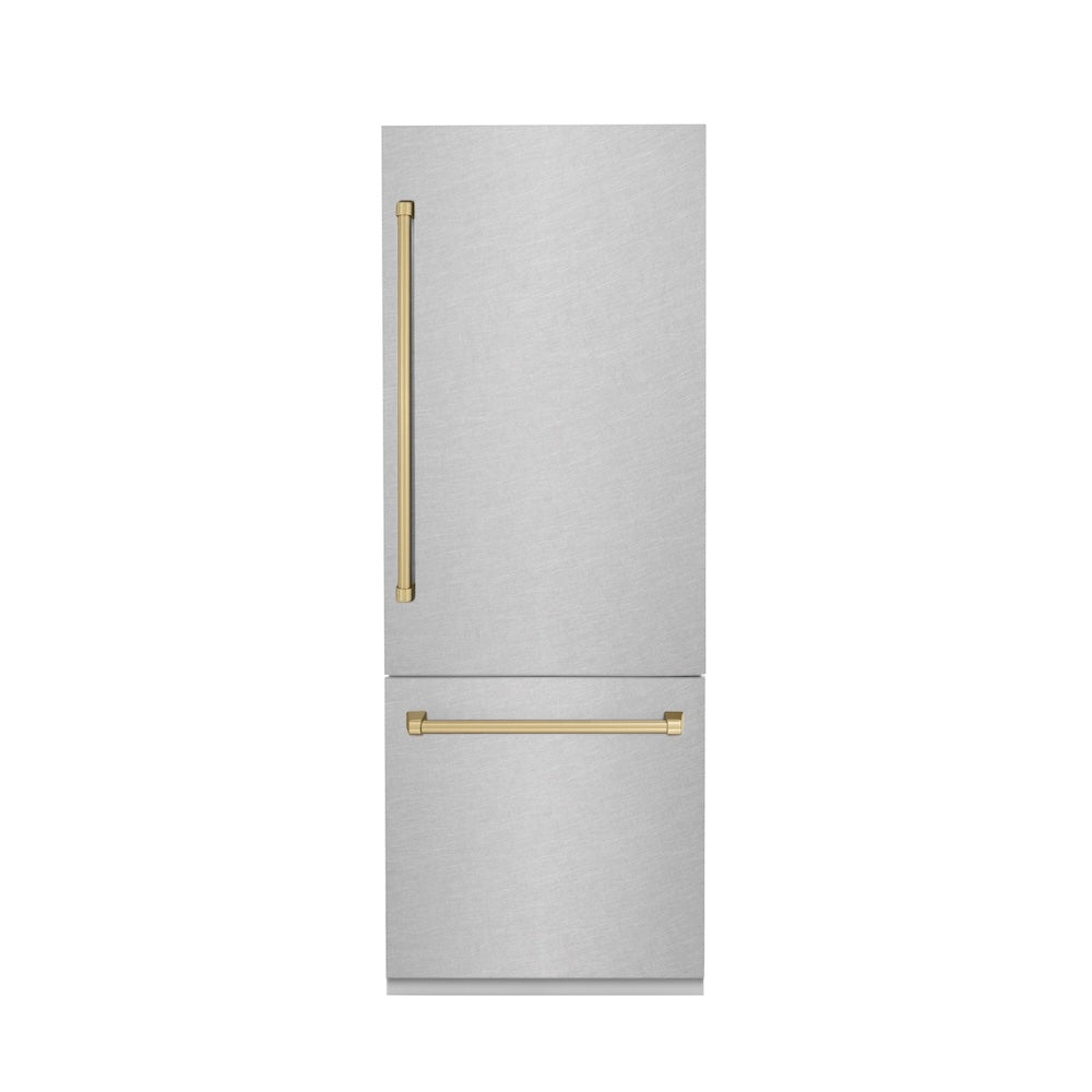 30”Autograph Edition 16.1 cu. ft. Built-in 2-Door Bottom Freezer Refrigerator with Internal Water and Ice Dispenser in Fingerprint Resistant Stainless Steel with Champagne Bronze Accents - (RBIVZSN30CB) -