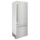 30”Autograph Edition 16.1 cu. ft. Built-in 2-Door Bottom Freezer Refrigerator with Internal Water and Ice Dispenser in Fingerprint Resistant Stainless Steel with Champagne Bronze Accents - (RBIVZSN30CB) -