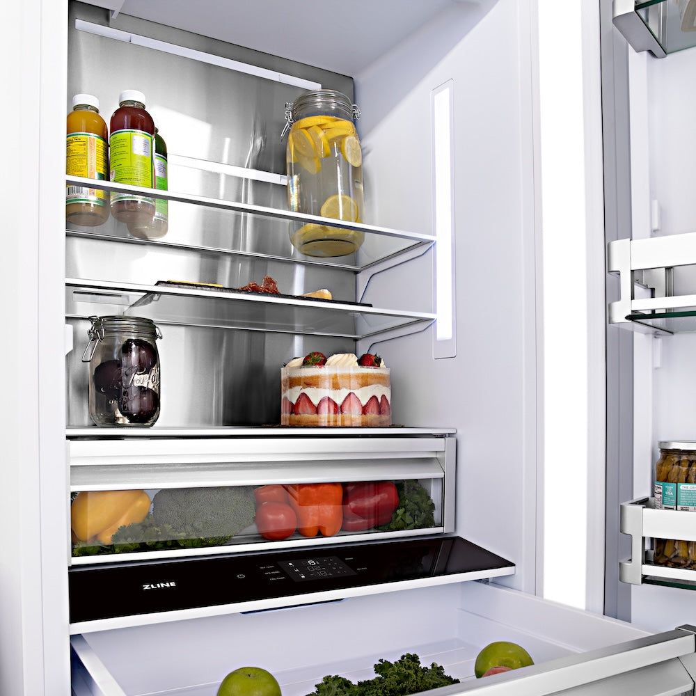 30”Autograph Edition 16.1 cu. ft. Built-in 2-Door Bottom Freezer Refrigerator with Internal Water and Ice Dispenser in Fingerprint Resistant Stainless Steel with Champagne Bronze Accents - (RBIVZSN30CB) -