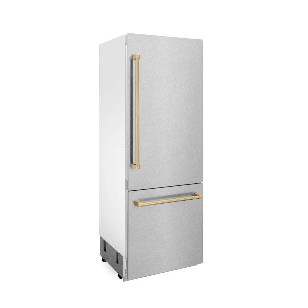 30”Autograph Edition 16.1 cu. ft. Built-in 2-Door Bottom Freezer Refrigerator with Internal Water and Ice Dispenser in Fingerprint Resistant Stainless Steel with Champagne Bronze Accents - (RBIVZSN30CB) -