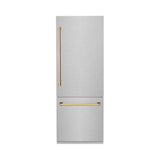30”Autograph Edition 16.1 cu. ft. Built-in 2-Door Bottom Freezer Refrigerator with Internal Water and Ice Dispenser in Fingerprint Resistant Stainless Steel with Polished Gold Accents - (RBIVZSN30G) -