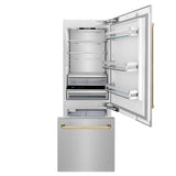 30”Autograph Edition 16.1 cu. ft. Built-in 2-Door Bottom Freezer Refrigerator with Internal Water and Ice Dispenser in Fingerprint Resistant Stainless Steel with Polished Gold Accents - (RBIVZSN30G) -