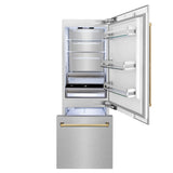 30”Autograph Edition 16.1 cu. ft. Built-in 2-Door Bottom Freezer Refrigerator with Internal Water and Ice Dispenser in Fingerprint Resistant Stainless Steel with Polished Gold Accents - (RBIVZSN30G) -