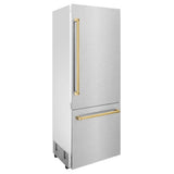 30”Autograph Edition 16.1 cu. ft. Built-in 2-Door Bottom Freezer Refrigerator with Internal Water and Ice Dispenser in Fingerprint Resistant Stainless Steel with Polished Gold Accents - (RBIVZSN30G) -
