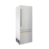 30”Autograph Edition 16.1 cu. ft. Built-in 2-Door Bottom Freezer Refrigerator with Internal Water and Ice Dispenser in Fingerprint Resistant Stainless Steel with Polished Gold Accents - (RBIVZSN30G) -