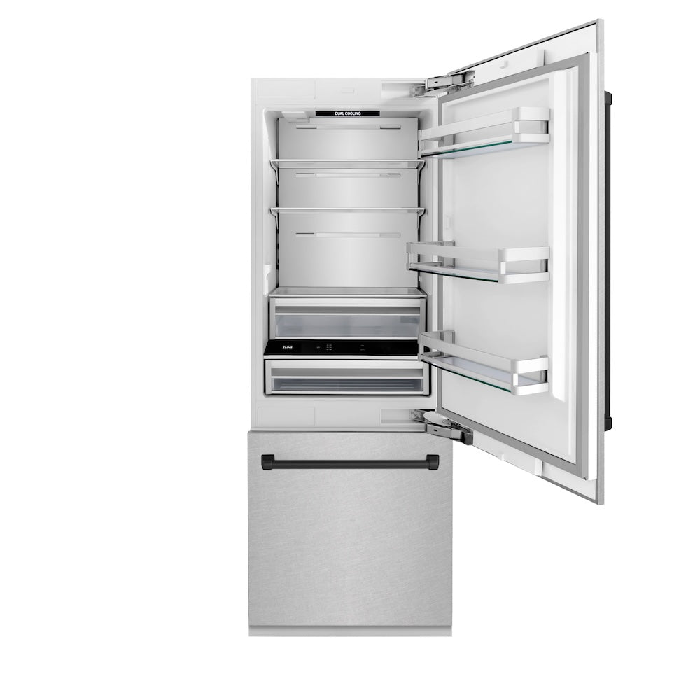 30”Autograph Edition 16.1 cu. ft. Built-in 2-Door Bottom Freezer Refrigerator with Internal Water and Ice Dispenser in Fingerprint Resistant Stainless Steel with Matte Black Accents - (RBIVZSN30MB) -