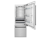 30”Autograph Edition 16.1 cu. ft. Built-in 2-Door Bottom Freezer Refrigerator with Internal Water and Ice Dispenser in Fingerprint Resistant Stainless Steel with Matte Black Accents - (RBIVZSN30MB) -