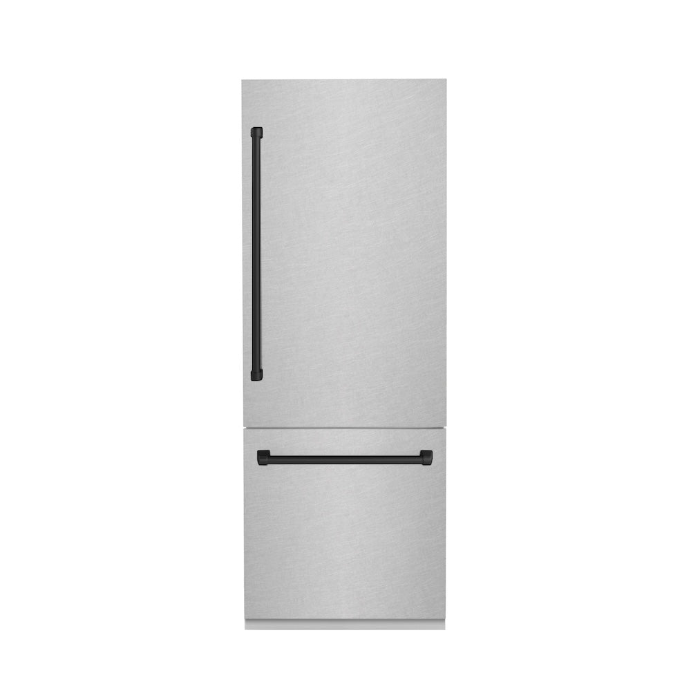 30”Autograph Edition 16.1 cu. ft. Built-in 2-Door Bottom Freezer Refrigerator with Internal Water and Ice Dispenser in Fingerprint Resistant Stainless Steel with Matte Black Accents - (RBIVZSN30MB) -