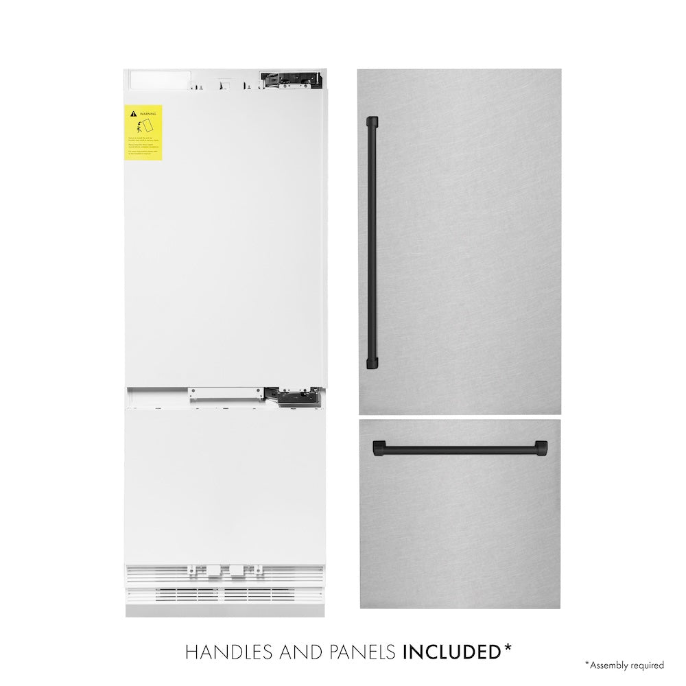 30”Autograph Edition 16.1 cu. ft. Built-in 2-Door Bottom Freezer Refrigerator with Internal Water and Ice Dispenser in Fingerprint Resistant Stainless Steel with Matte Black Accents - (RBIVZSN30MB) -