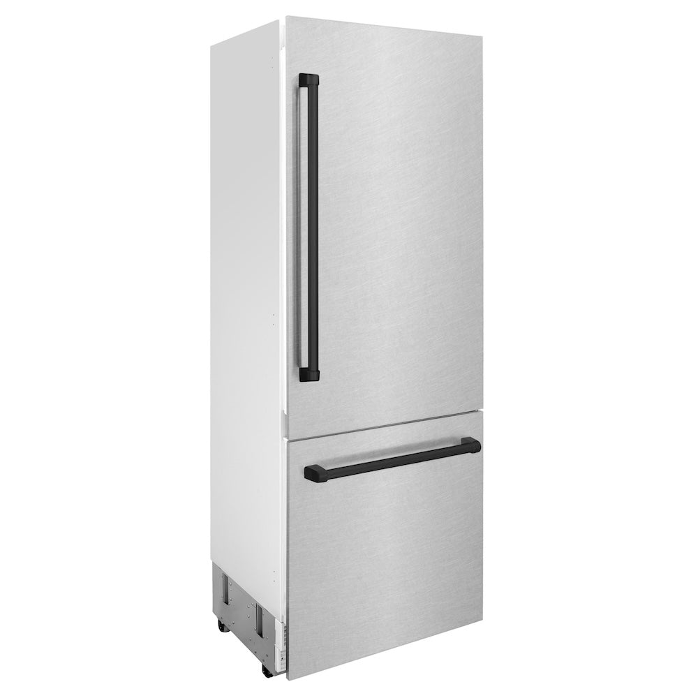 30”Autograph Edition 16.1 cu. ft. Built-in 2-Door Bottom Freezer Refrigerator with Internal Water and Ice Dispenser in Fingerprint Resistant Stainless Steel with Matte Black Accents - (RBIVZSN30MB) -