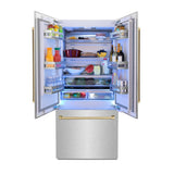 36”Autograph Edition 19.6 cu. ft. Built-in 3-Door French Door Refrigerator with Internal Water and Ice Dispenser in Fingerprint Resistant Stainless Steel with Champagne Bronze Accents - (RBIVZSN36CB) -