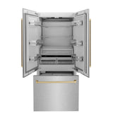 36”Autograph Edition 19.6 cu. ft. Built-in 3-Door French Door Refrigerator with Internal Water and Ice Dispenser in Fingerprint Resistant Stainless Steel with Champagne Bronze Accents - (RBIVZSN36CB) -