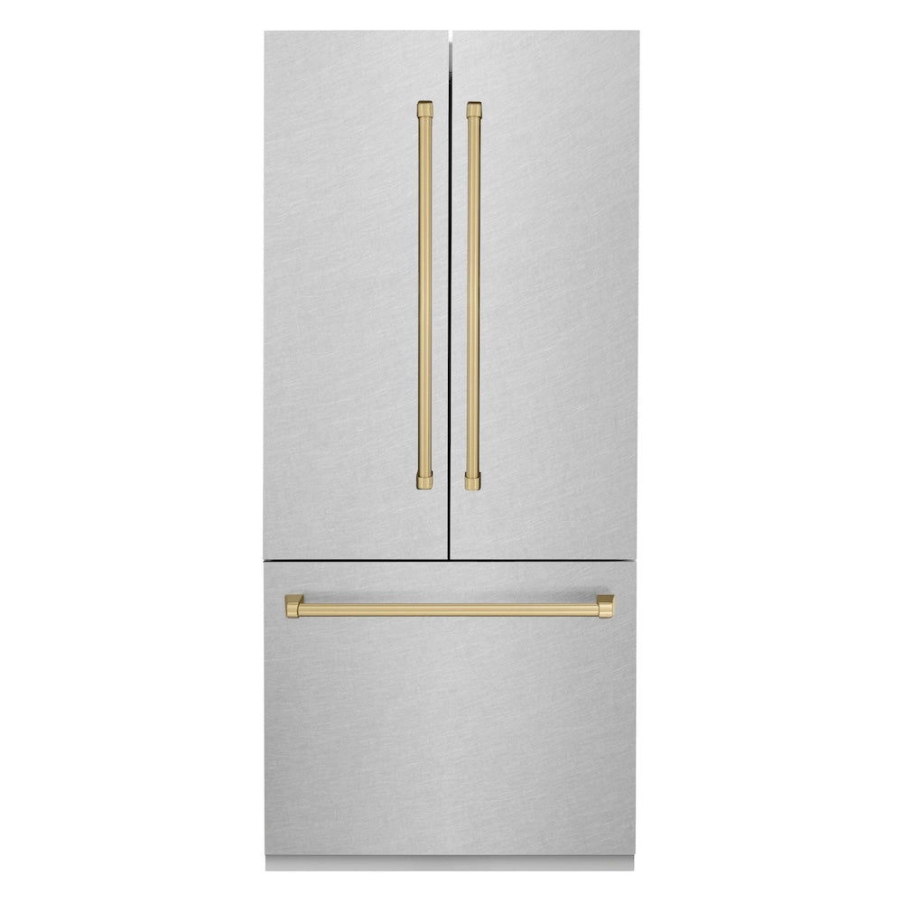 36”Autograph Edition 19.6 cu. ft. Built-in 3-Door French Door Refrigerator with Internal Water and Ice Dispenser in Fingerprint Resistant Stainless Steel with Champagne Bronze Accents - (RBIVZSN36CB) -