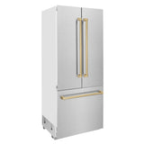 36”Autograph Edition 19.6 cu. ft. Built-in 3-Door French Door Refrigerator with Internal Water and Ice Dispenser in Fingerprint Resistant Stainless Steel with Champagne Bronze Accents - (RBIVZSN36CB) -
