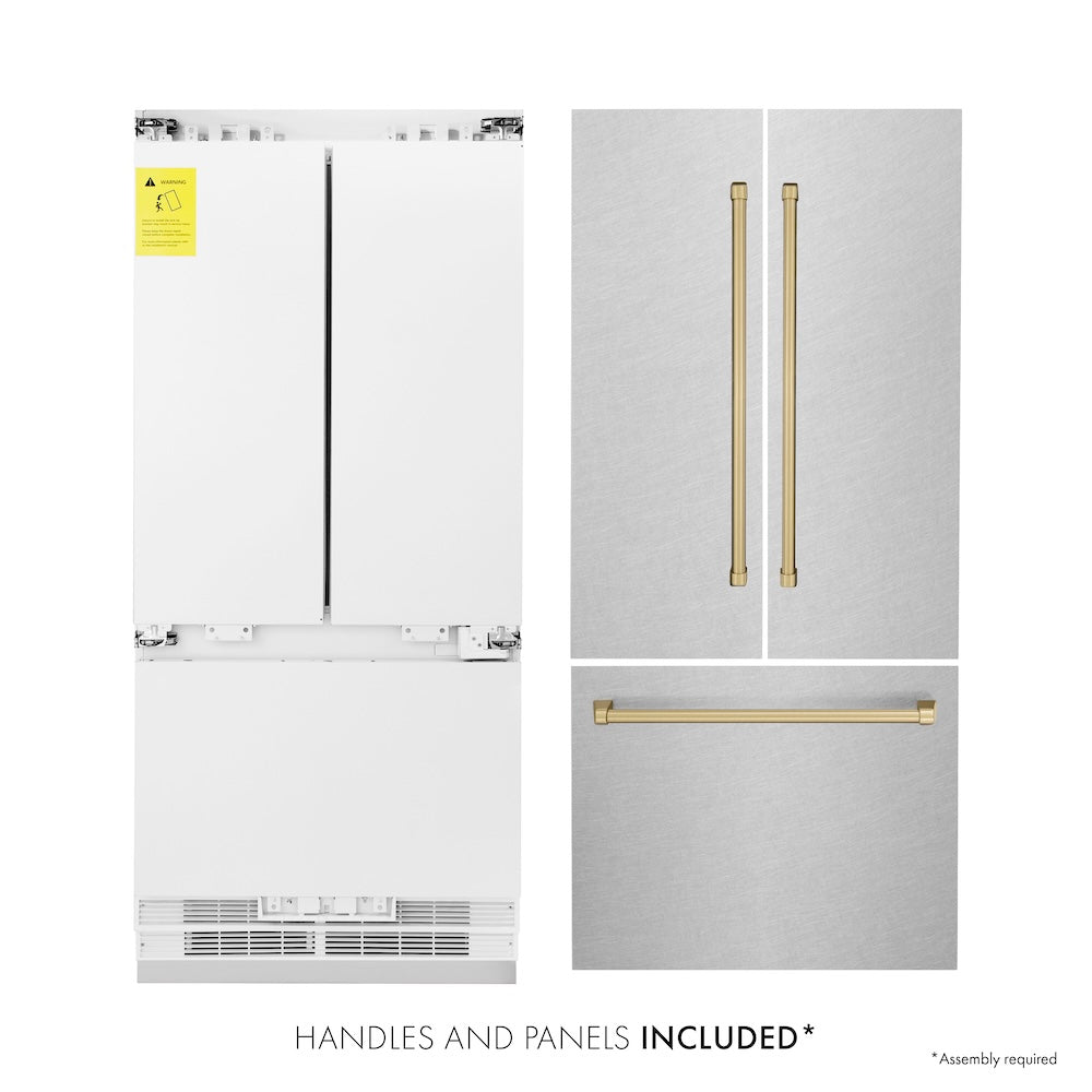 36”Autograph Edition 19.6 cu. ft. Built-in 3-Door French Door Refrigerator with Internal Water and Ice Dispenser in Fingerprint Resistant Stainless Steel with Champagne Bronze Accents - (RBIVZSN36CB) -