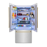 36”Autograph Edition 19.6 cu. ft. Built-in 3-Door French Door Refrigerator with Internal Water and Ice Dispenser in Fingerprint Resistant Stainless Steel with Polished Gold Accents - (RBIVZSN36G) -