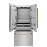36”Autograph Edition 19.6 cu. ft. Built-in 3-Door French Door Refrigerator with Internal Water and Ice Dispenser in Fingerprint Resistant Stainless Steel with Polished Gold Accents - (RBIVZSN36G) -