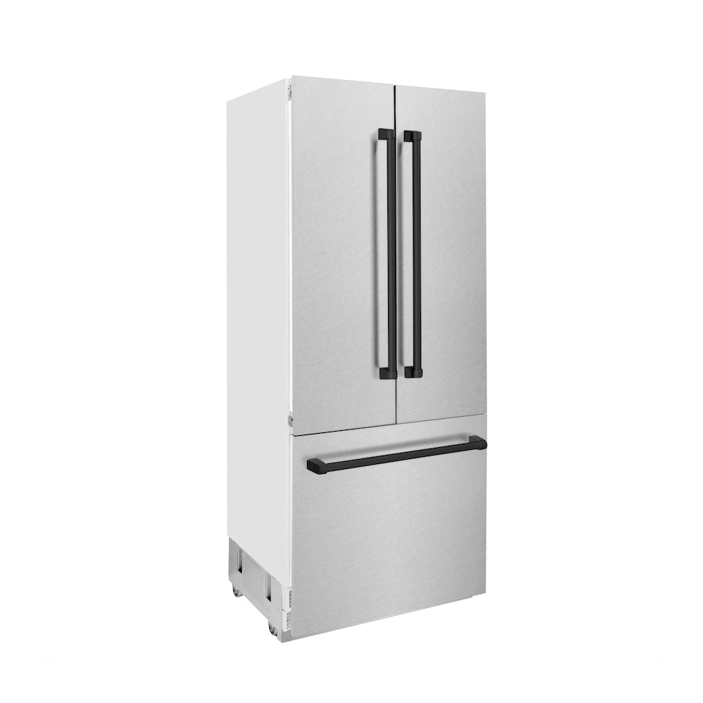 36”Autograph Edition 19.6 cu. ft. Built-in 3-Door French Door Refrigerator with Internal Water and Ice Dispenser in Fingerprint Resistant Stainless Steel with Matte Black Accents - (RBIVZSN36MB) -