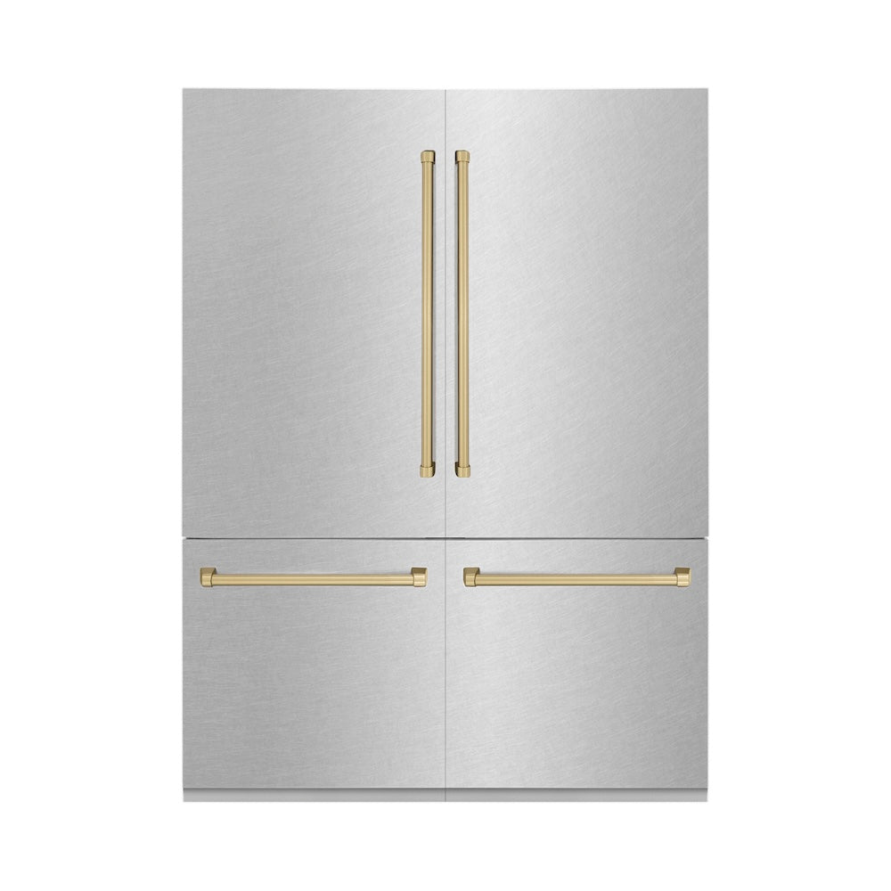 60"Autograph Edition 32.2 cu. ft. Built-in 4-Door French Door Refrigerator with Internal Water and Ice Dispenser in Fingerprint Resistant Stainless Steel with Champagne Bronze Accents - (RBIVZSN60CB) -